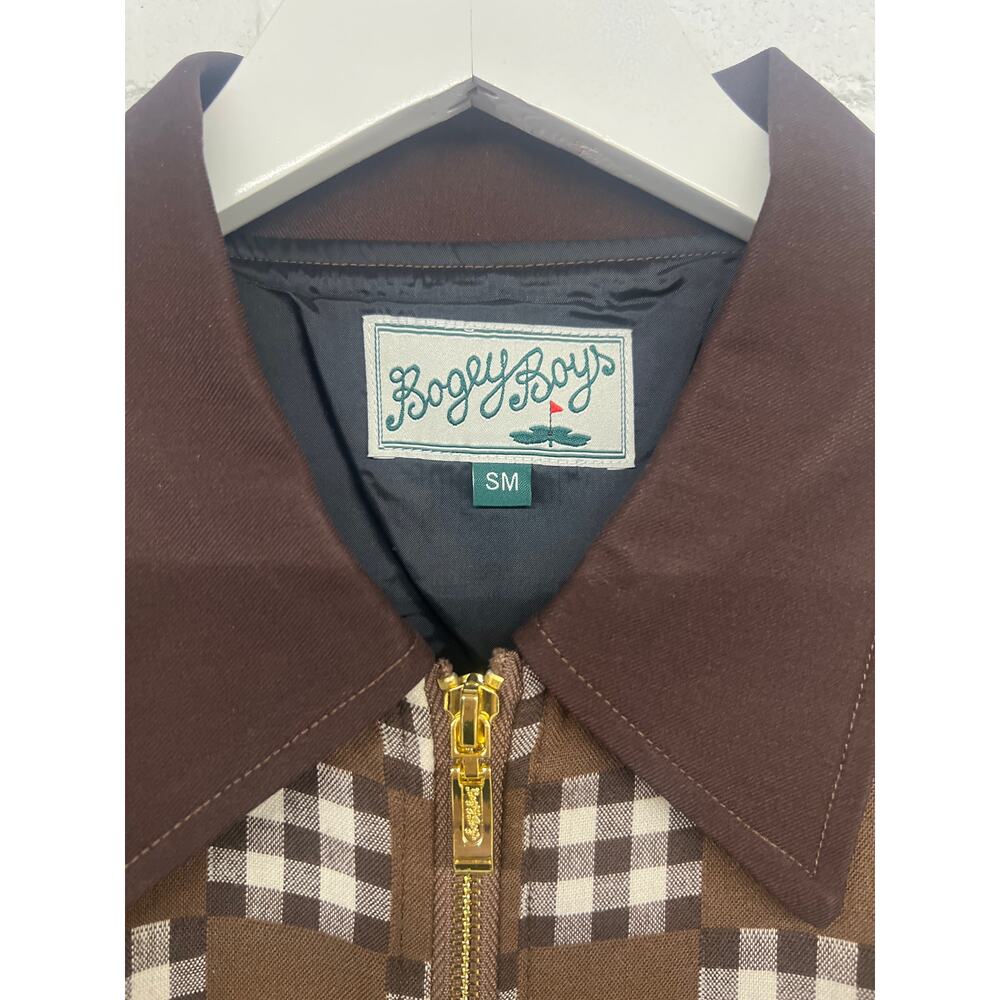 Bogey Boys Sz SM Brown Big Check Full Zip Collared Bomber Jacket - Picture 5 of 7